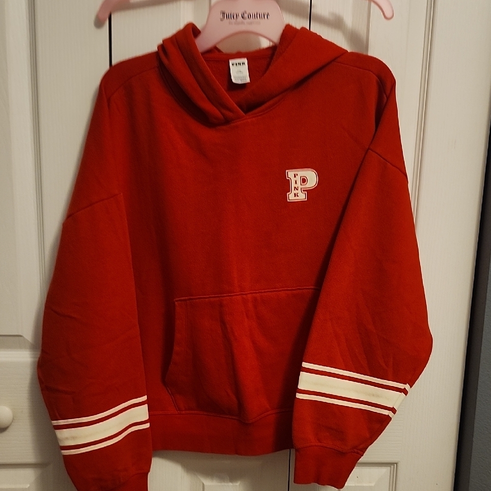 Victoria's Secret Varsity Red Hoodie with White Stripes